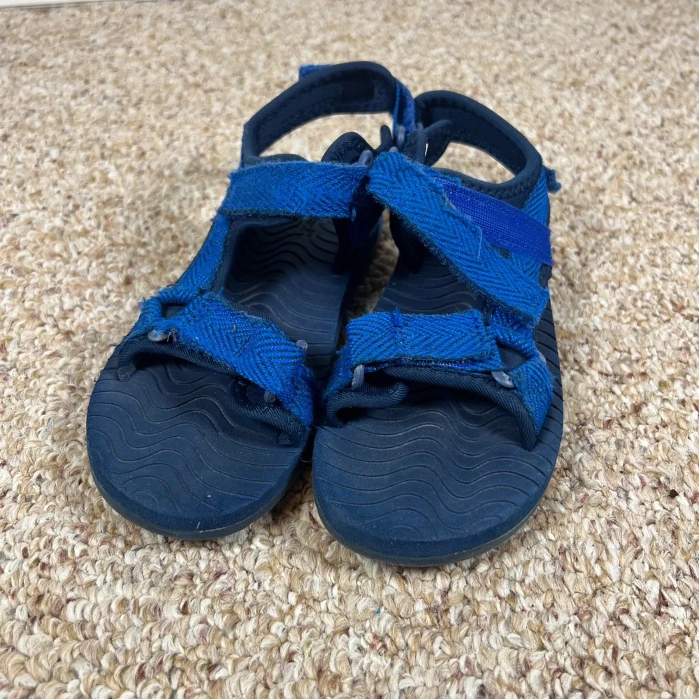 Kids Blue Strappy Sandals Chevron Pattern Hook and Loop Closure Size 12